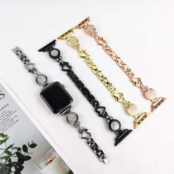 Apple Watch Series 8 (41 mm) klokkerem med rhinestone-dekor i hjertestil - Sølv