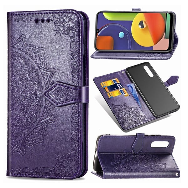 Mandala Samsung Galaxy A50 Flip kotelot - Violetti