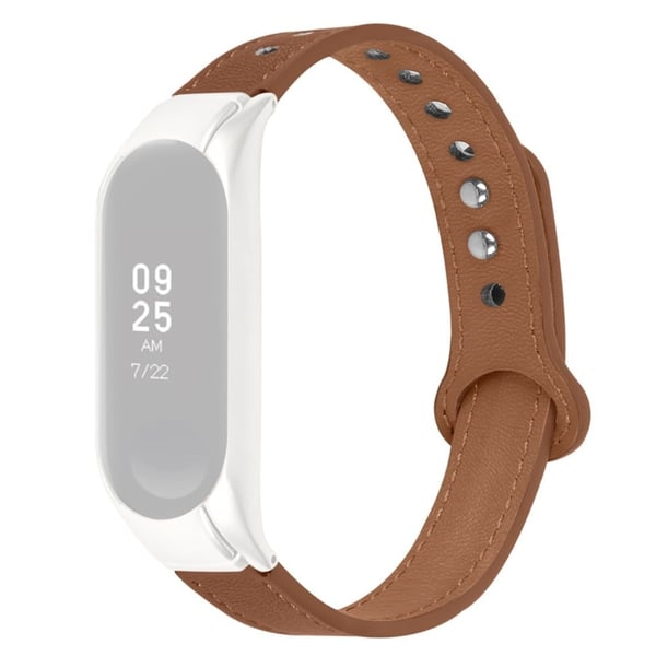 Xiaomi Mi Smart Band 4 / 3 kuskinn skinnklokkerem med sølvdeksel - Brun