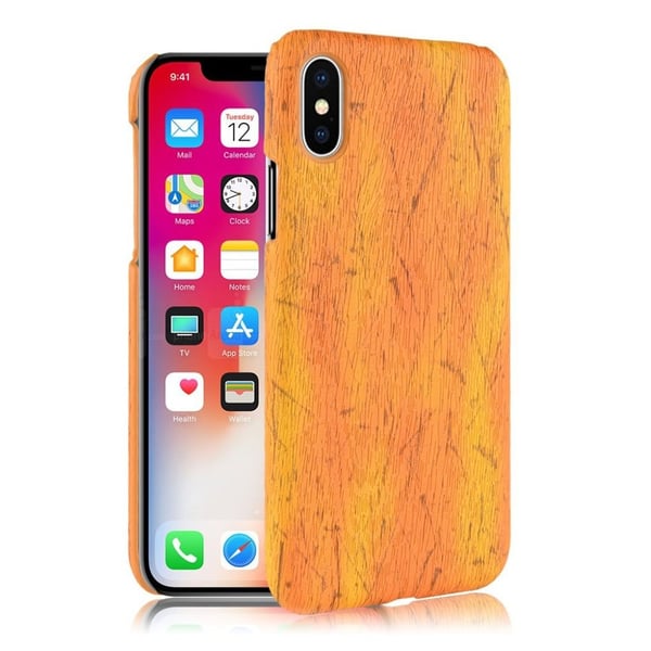 iPhone Xr beskyttelses deksel av plastikk dekt i syntetisk skinn med tre tekstur - gul iPhone Xr beskyttelses deksel av plastikk dekt i syntetisk skinn med tre tekstur - gul