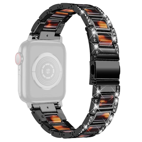 Apple Watch Series 8 (41 mm) klokkerem i rustfritt stål med rhinestone - Svart / Tortoiseshell Color Apple Watch Series 8 (41 mm) klokkerem i rustfritt stål med rhinestone - Svart / Tortoiseshell Color