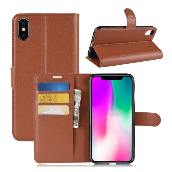 iPhone Xr beskyttelses deksel av syntetisk skinn med litchi tekstur - brun