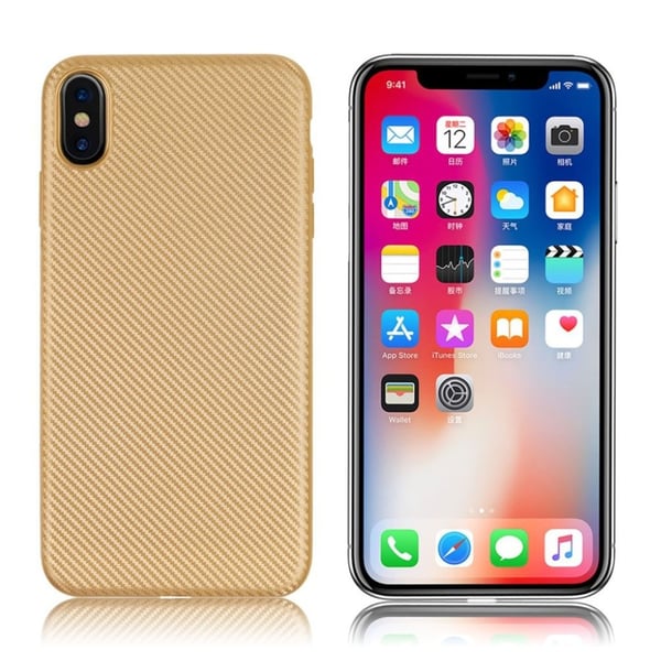 iPhone Xr soft case med kulfiberstruktur - Guld
