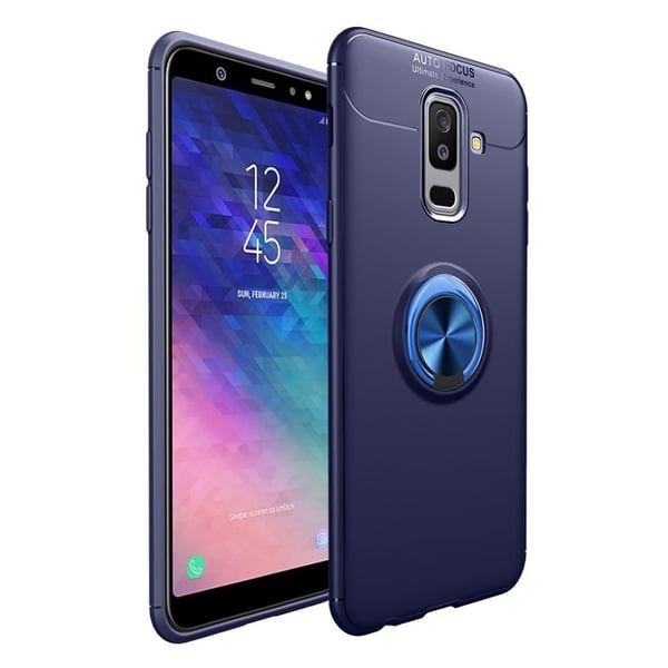 Samsung Galaxy A6 Plus (2018) mobiletui i kombimaterialer med stativ og magnetisk bagplade - Blå