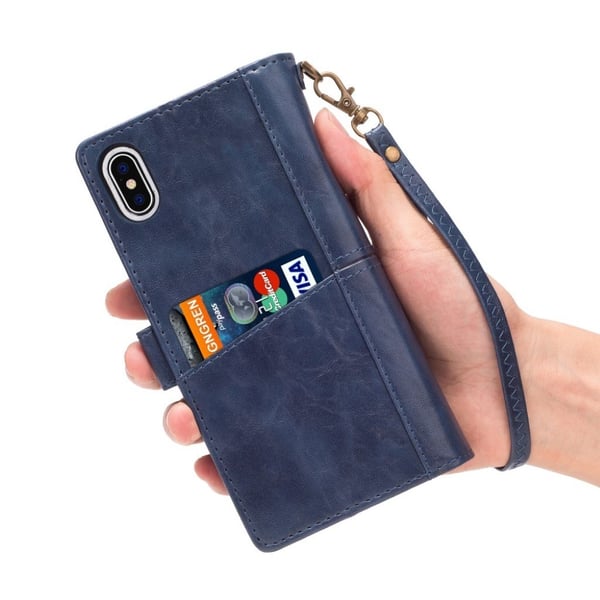 iPhone Xs Max læder flip cover i retrostil - Blå