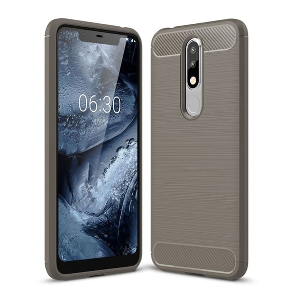 Nokia 5.1 Plus beskyttelse deksel av TPU med børstet karbon fiber tekstur - grå Nokia 5.1 Plus beskyttelse deksel av TPU med børstet karbon fiber tekstur - grå