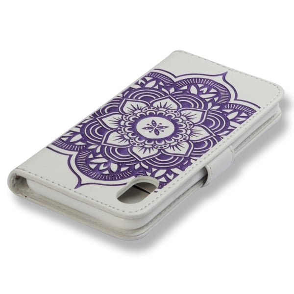 iPhone Xs Max flip cover i læder med tryk og drømmefanger - Hvid / Lilla