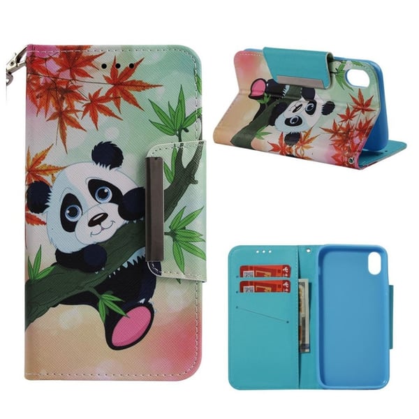iPhone Xs Max læder flip cover med mønsterprint - Panda På Træet iPhone Xs Max læder flip cover med mønsterprint - Panda På Træet