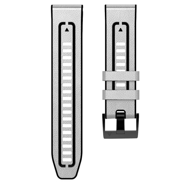26 mm silikon i lærbelagt klokkerem for Garmin- og Coros-klokker - Hvit