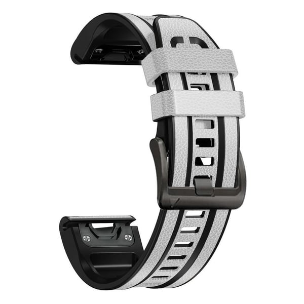 26 mm silikon i lærbelagt klokkerem for Garmin- og Coros-klokker - Hvit