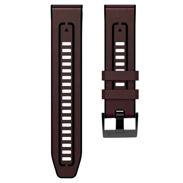 26 mm silikon i lærbelagt klokkerem for Garmin- og Coros-klokker - Mørkebrun