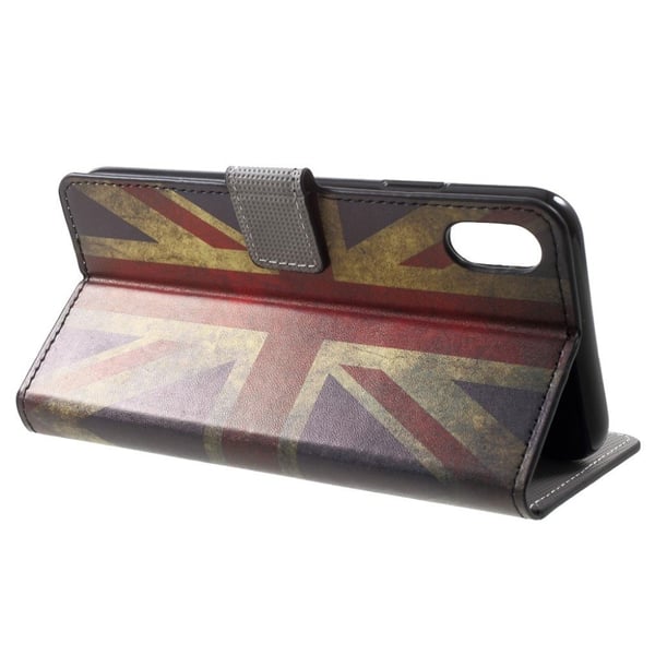 iPhone Xs Max læder flip cover med mønsterprint - Retro Uk Flag