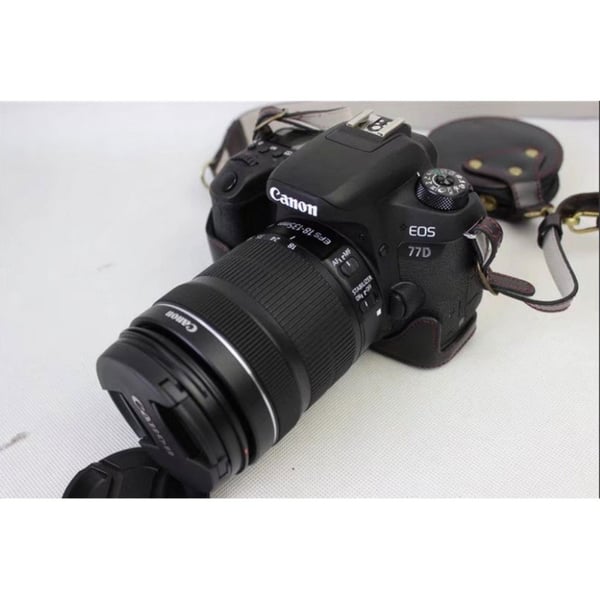 Canon EOS 800D kamera beskyttelsesetui i kunstlæder med bærestrop og taske til linsen - Sort