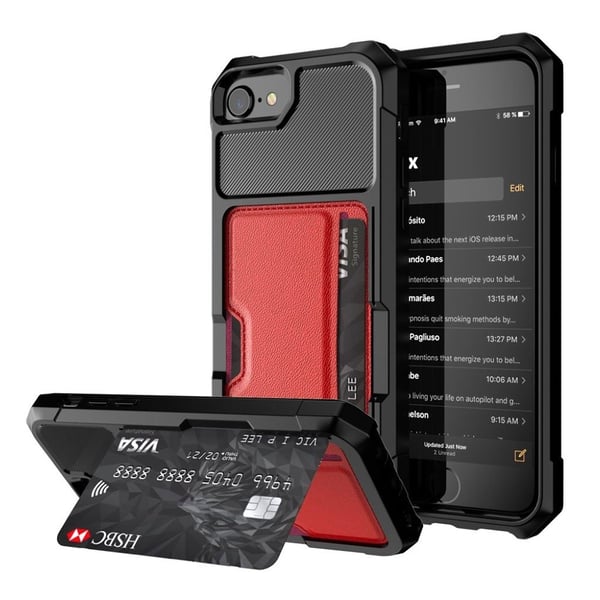 iPhone 7/8 hybrid etui med læderbelægning - Rød iPhone 7/8 hybrid etui med læderbelægning - Rød