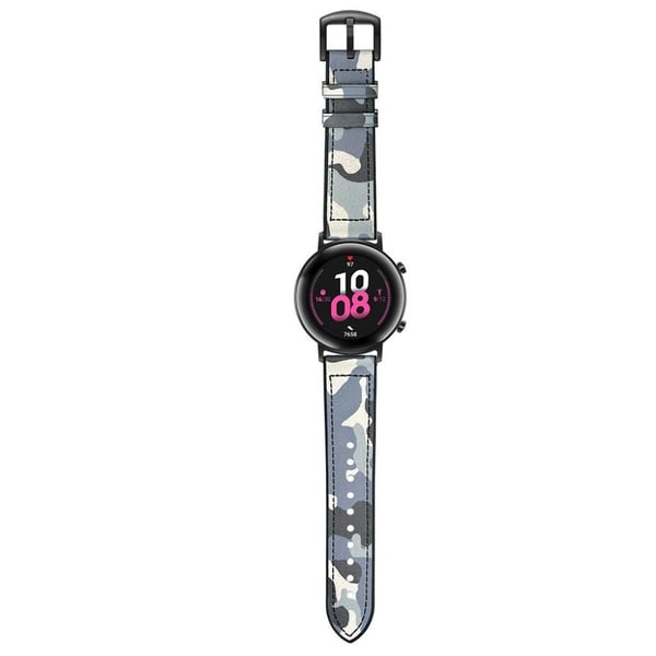 Huawei Watch GT 2 42mm ægte læder Urrem - Babyblå / Camouflage
