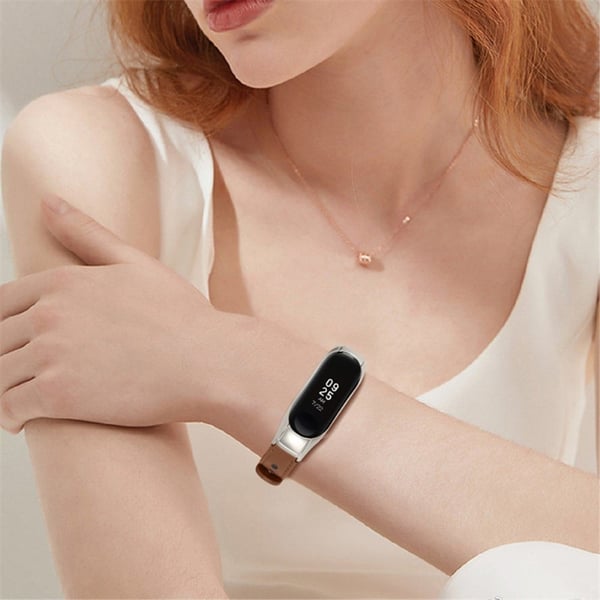 Xiaomi Mi Band 7 klokkerem i okseskinn med sølvfarget deksel - Brun
