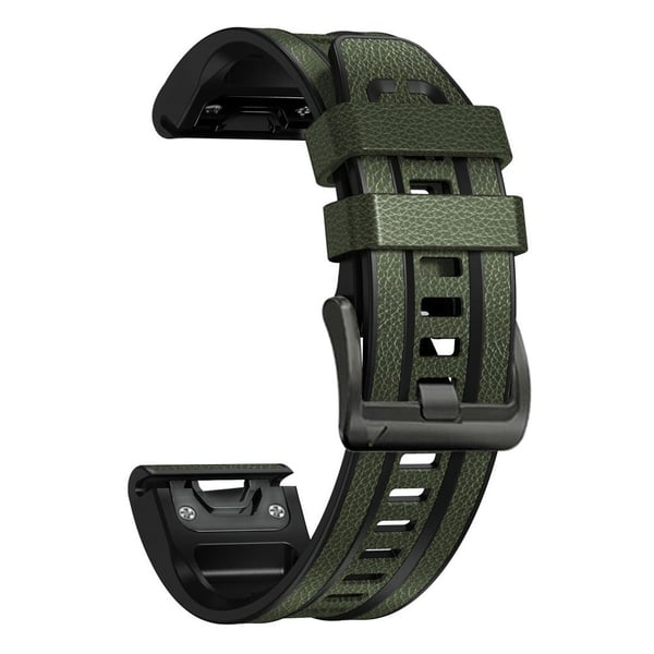 26 mm silikon i lærbelagt klokkerem for Garmin- og Coros-klokker - Militærgrønn