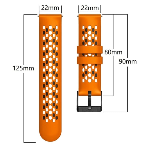 22mm Universal tofarvet silikoneurrem med fem rækker huller - Sort / Rød