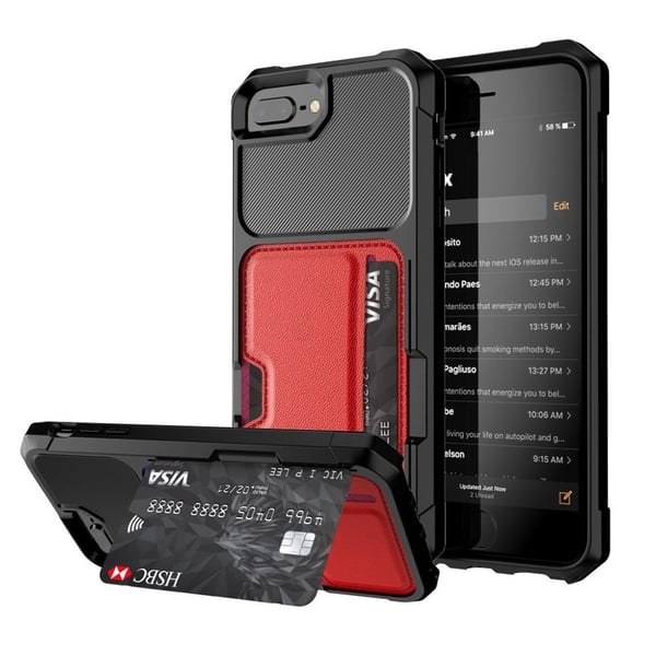 iPhone 7 Plus / 8 Plus hybrid etui med læderbelægning - Rød iPhone 7 Plus / 8 Plus hybrid etui med læderbelægning - Rød