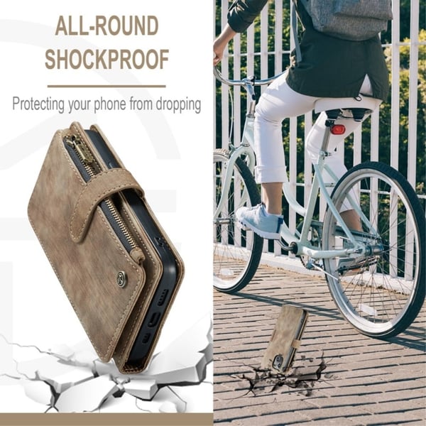 CaseMe iPhone 13 etui med lynlås og pung - Brun