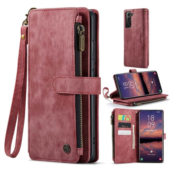 CaseMe telefonetui med glidelås og lommebok for Samsung Galaxy S22 Plus - Rød