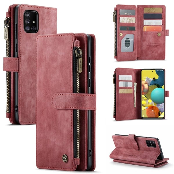 CaseMe telefonetui med glidelås og lommebok for Samsung Galaxy A51 - Rød
