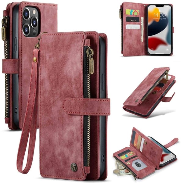 CaseMe telefonetui med glidelås og lommebok for iPhone 13 Pro Max - Rød CaseMe telefonetui med glidelås og lommebok for iPhone 13 Pro Max - Rød