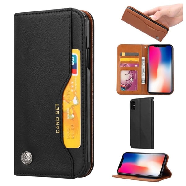 iPhone Xs Max auto-absorberende flip etui i læder - Sort iPhone Xs Max auto-absorberende flip etui i læder - Sort
