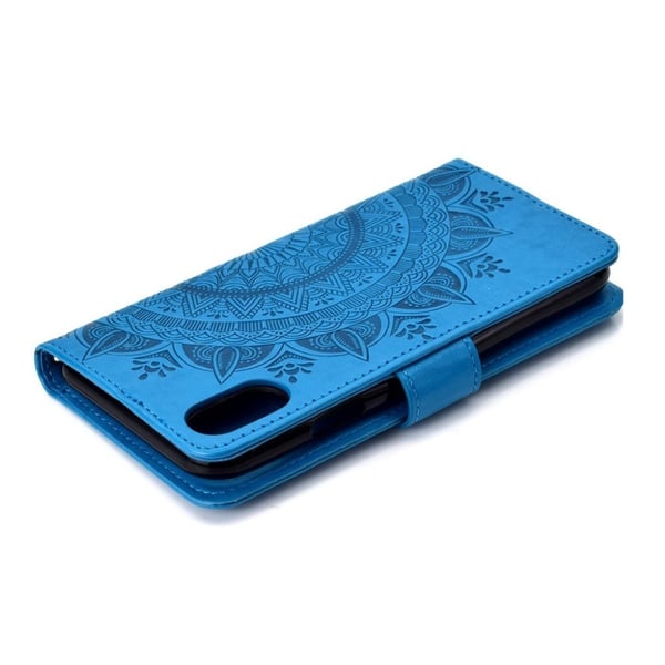 iPhone Xs Max flip cover i læder med Mandala-mønster - Blå