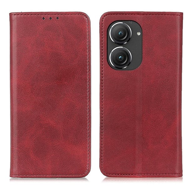 Flip Etui med Pung i Ægte Læder til ASUS Zenfone 9 - Rød