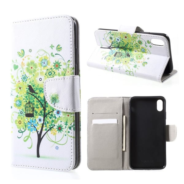 iPhone Xs Max flip cover i læder med krydsstruktur - Green Tree iPhone Xs Max flip cover i læder med krydsstruktur - Green Tree