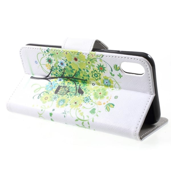 iPhone Xs Max flip cover i læder med krydsstruktur - Green Tree