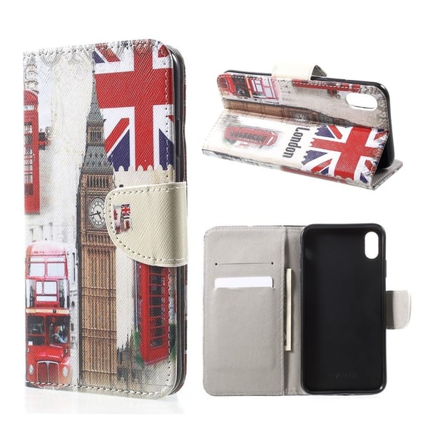 iPhone Xs Max flip cover i læder med tværgående tekstur - Big Ben Og Storbritanniens Flag iPhone Xs Max flip cover i læder med tværgående tekstur - Big Ben Og Storbritanniens Flag