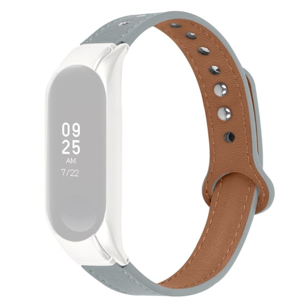 Xiaomi Mi Band 7 klokkerem i okseskinn med sølvfarget deksel - Grå