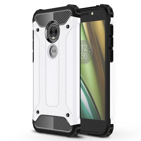 Motorola Moto E5 Play beskyttelsesetui i kombimaterialer med hård ameringsskal - Hvid
