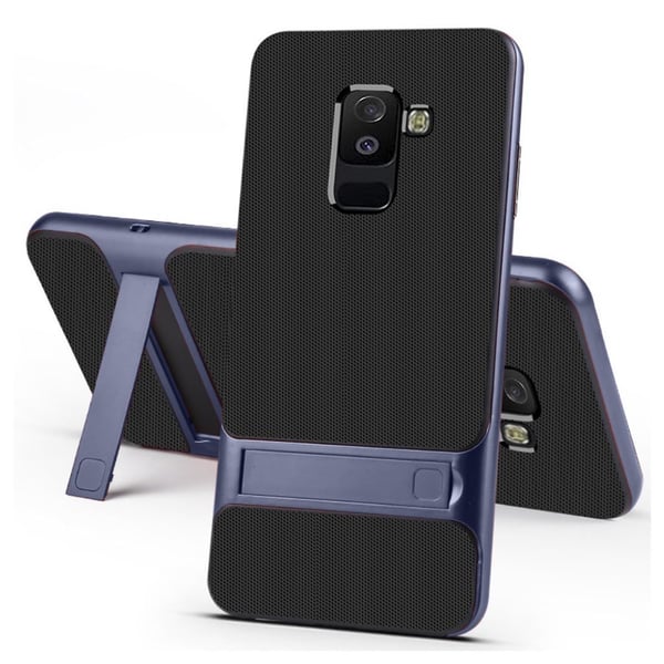 ELEGANCE Samsung Galaxy A6 Plus (2018) mobiletui i kombimaterialer med gittermønster - Blå ELEGANCE Samsung Galaxy A6 Plus (2018) mobiletui i kombimaterialer med gittermønster - Blå