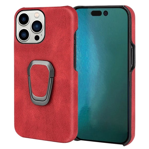 Iskunkestävä nahkasuojus soikealla jalustalla iPhone 14 Pro -puhelimelle - Punainen Iskunkestävä nahkasuojus soikealla jalustalla iPhone 14 Pro -puhelimelle - Punainen