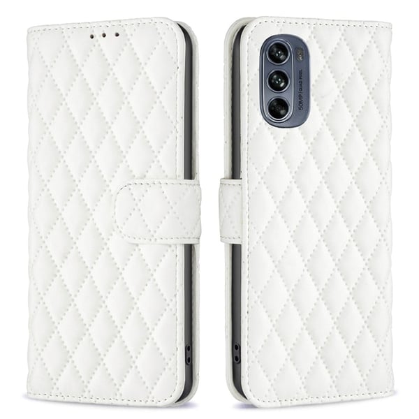 Rombemønster, matt flip-deksel for Motorola Moto G62 5G - Hvit