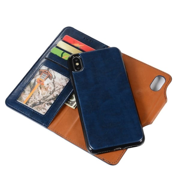 iPhone Xs Max beskyttende cover af syntetisk skind med hestetekstur - Blå