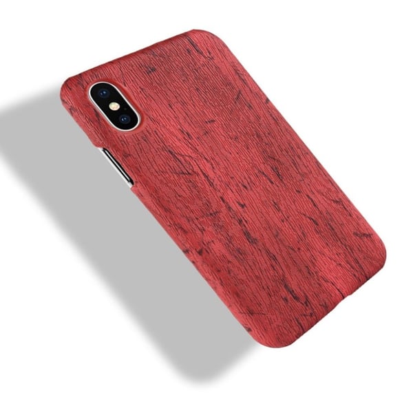 iPhone Xs Max Puun Rakenne Pintainen Synteetti Nahkainen Takasuoja Kuori - Punainen