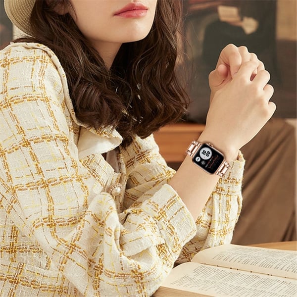 Apple Watch Series 8 (41 mm) klockarmband i rostfritt stål med strass - Roséguld / Vit