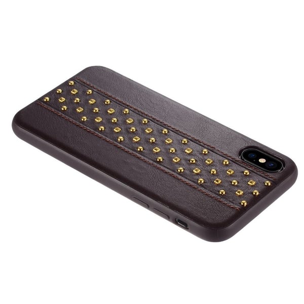 SULADA iPhone X mobilskal metall syntetläder silikon nitar - Brun