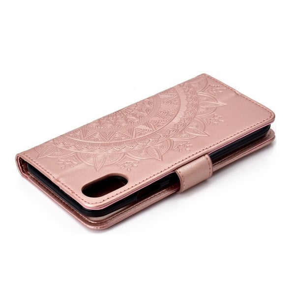 iPhone 9 Plus beskyttelses deksel av syntetisk skinn med mandala avtrykk - rose gull