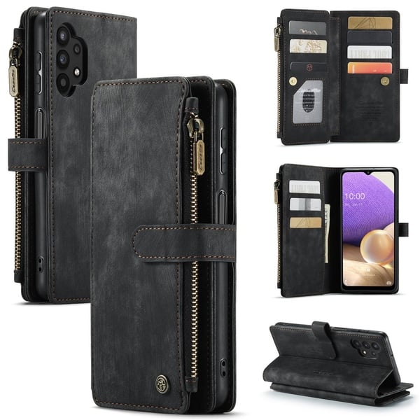 CaseMe telefonetui med glidelås og lommebok for Samsung Galaxy M32 5G / Samsung Galaxy A32 5G - Svart