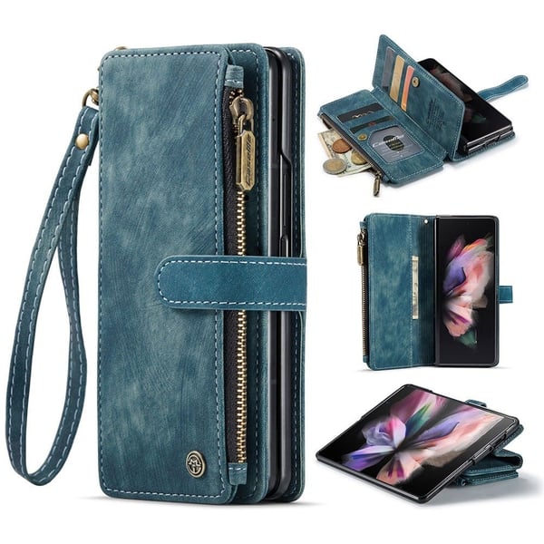 Rymligt Samsung Galaxy Z Fold4 fodral med plånbok - Blå Rymligt Samsung Galaxy Z Fold4 fodral med plånbok - Blå