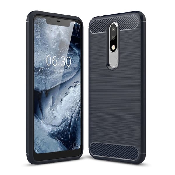 Nokia 5.1 Plus beskyttelse deksel av TPU med børstet karbon fiber tekstur - mørke blå