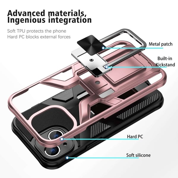 Stødsikkert hybridcover med kickstand til iPhone 14 - Rose Gold