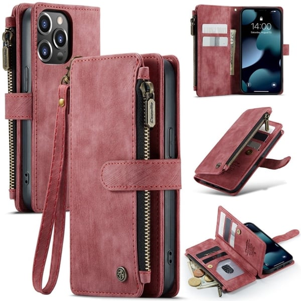 CaseMe iPhone 13 Pro Max etui med lynlås og pung - Rød