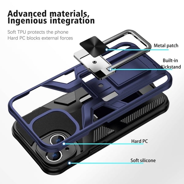 Stødsikkert hybridcover med kickstand til iPhone 14 - Blå