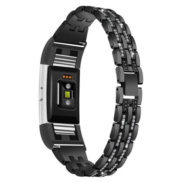 Fitbit Charge 2 klokkereim av metall med bergkrystall dekor - svart Fitbit Charge 2 klokkereim av metall med bergkrystall dekor - svart